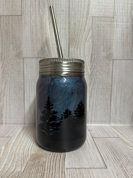 12oz Northern Lights W/forest Tree line